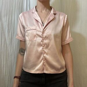 Light Pink Satin Button-Down Shirt with Juicy Rhinestones on Back Juicy Couture
